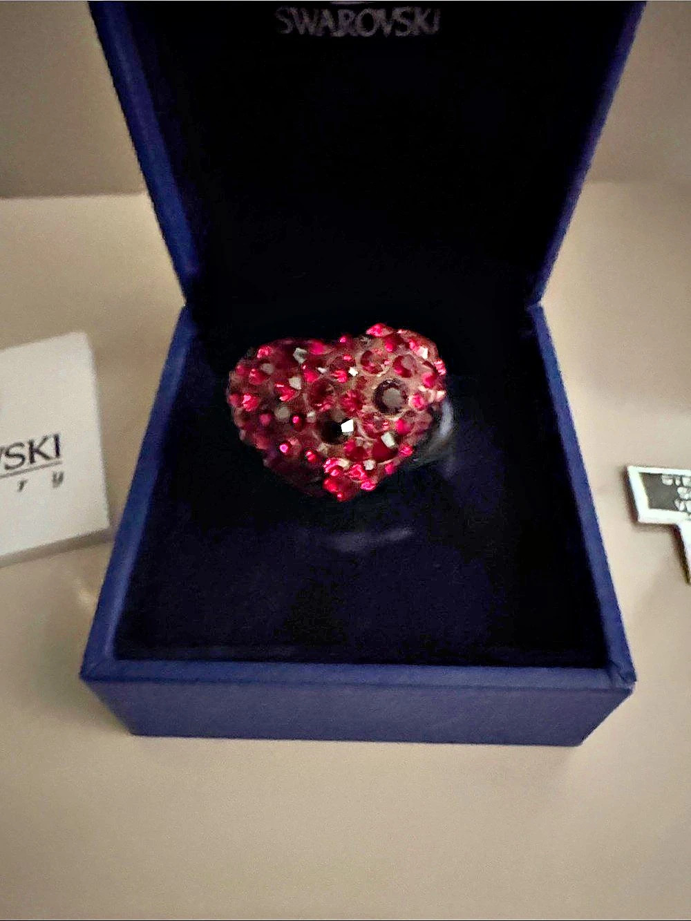 Swarovski Pink/Red Crystal Sterling Silver Ring Like New